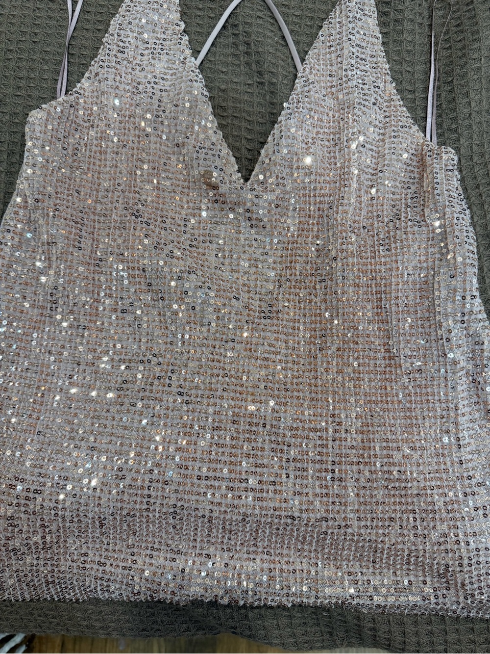 Express Sequin V-Neck Cami in Light Blush